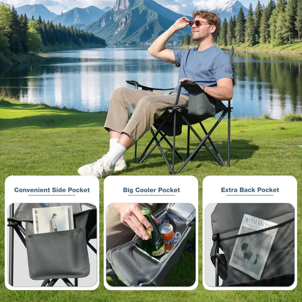 Set of 2 Oversized Camping Chairs for Adults - Image 4
