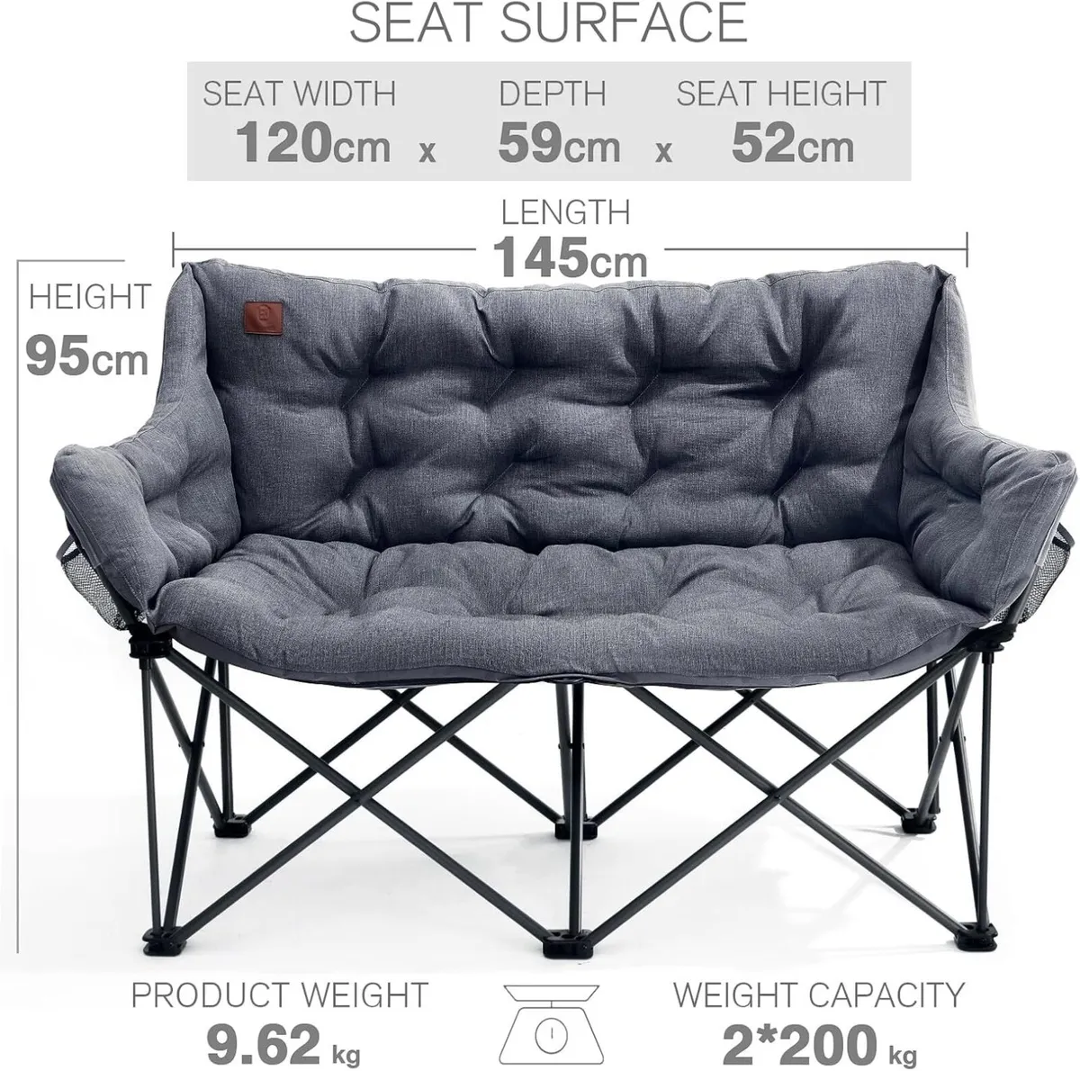 Double Camping Chair for Adults 400KG Heavy Duty - Image 3