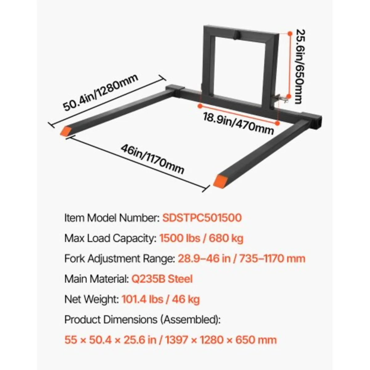 3 Point Hitch Pallet Forks, 680 kg Clamp on Pallet - Image 2