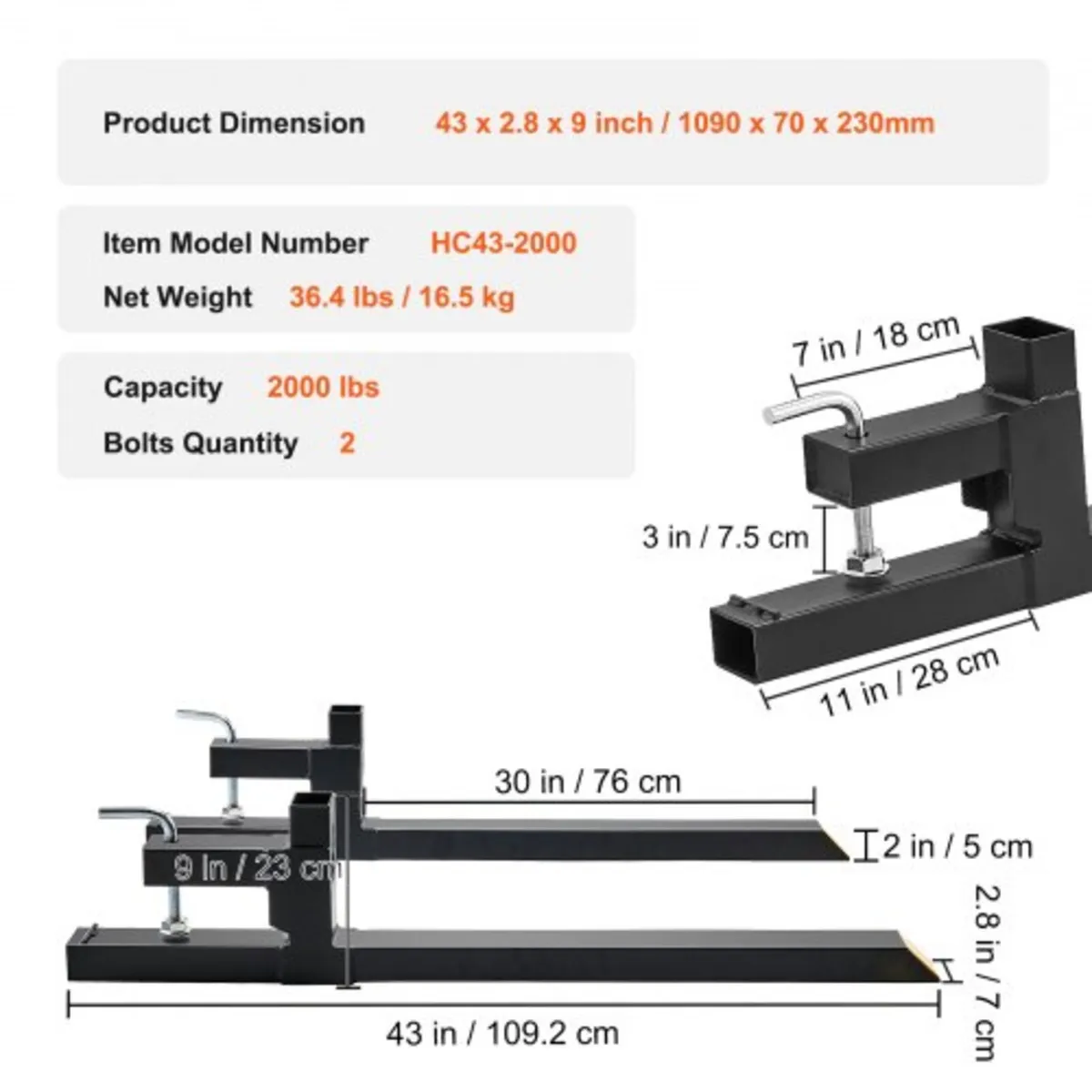 Forks, 907.2 kg Capacity Clamp on Pallet Forks, 10 - Image 4