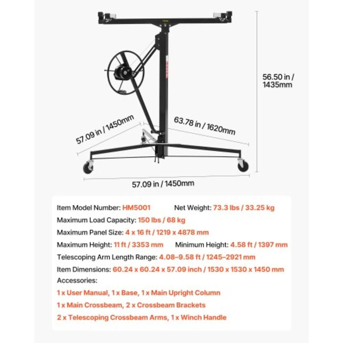 3353mm Drywall Lift, Heavy-Duty 68 kg Sheetrock Ho - Image 3