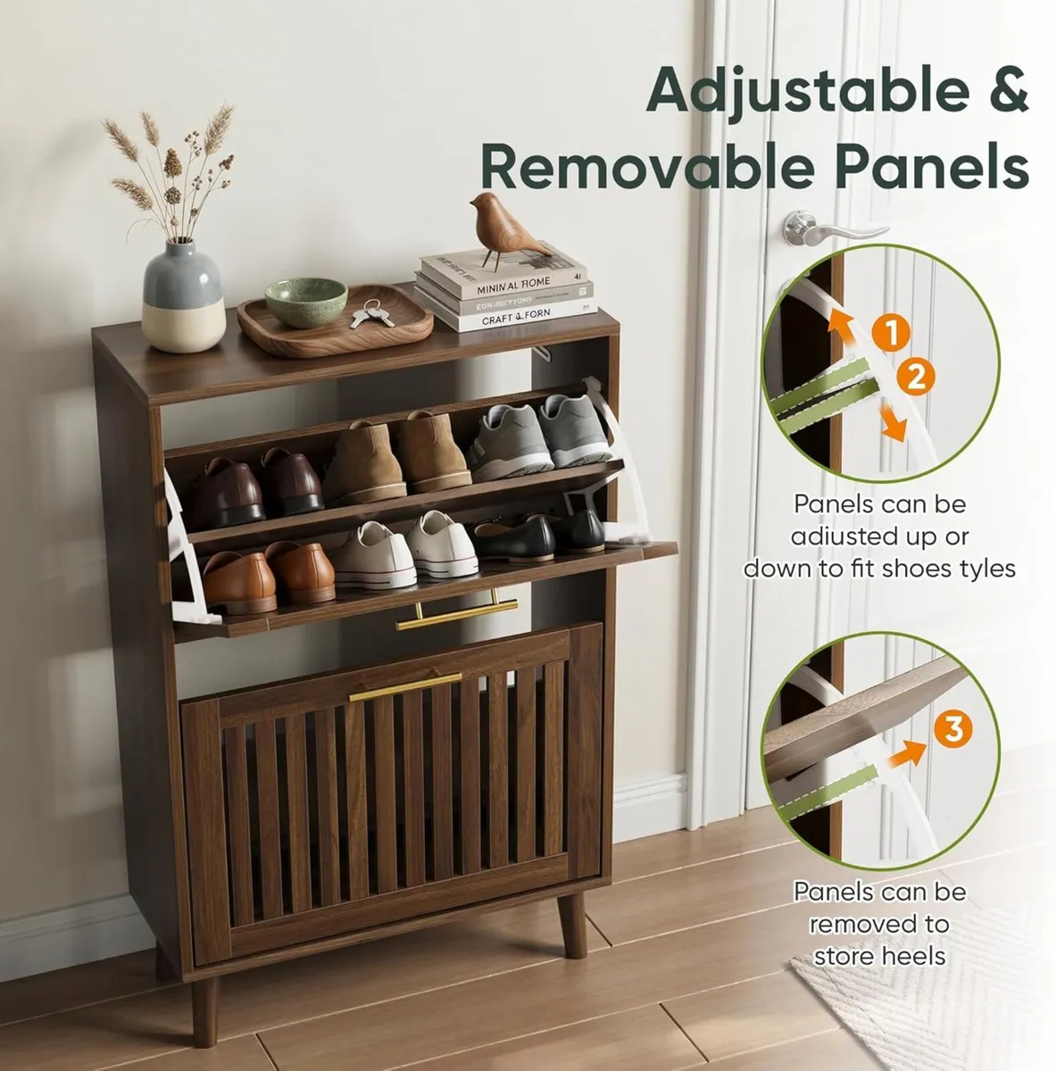 Shoe Cabinet with 2 Flip Slatted Drawers Farmhouse - Image 4