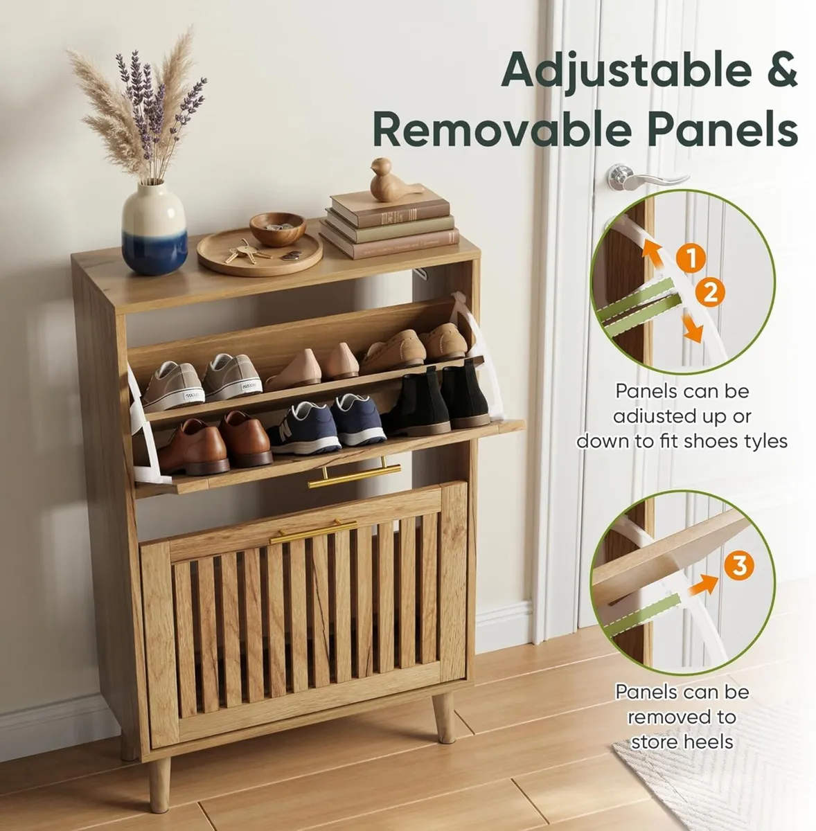 Shoe Cabinet with 2 Flip Louvered Drawers - Image 4