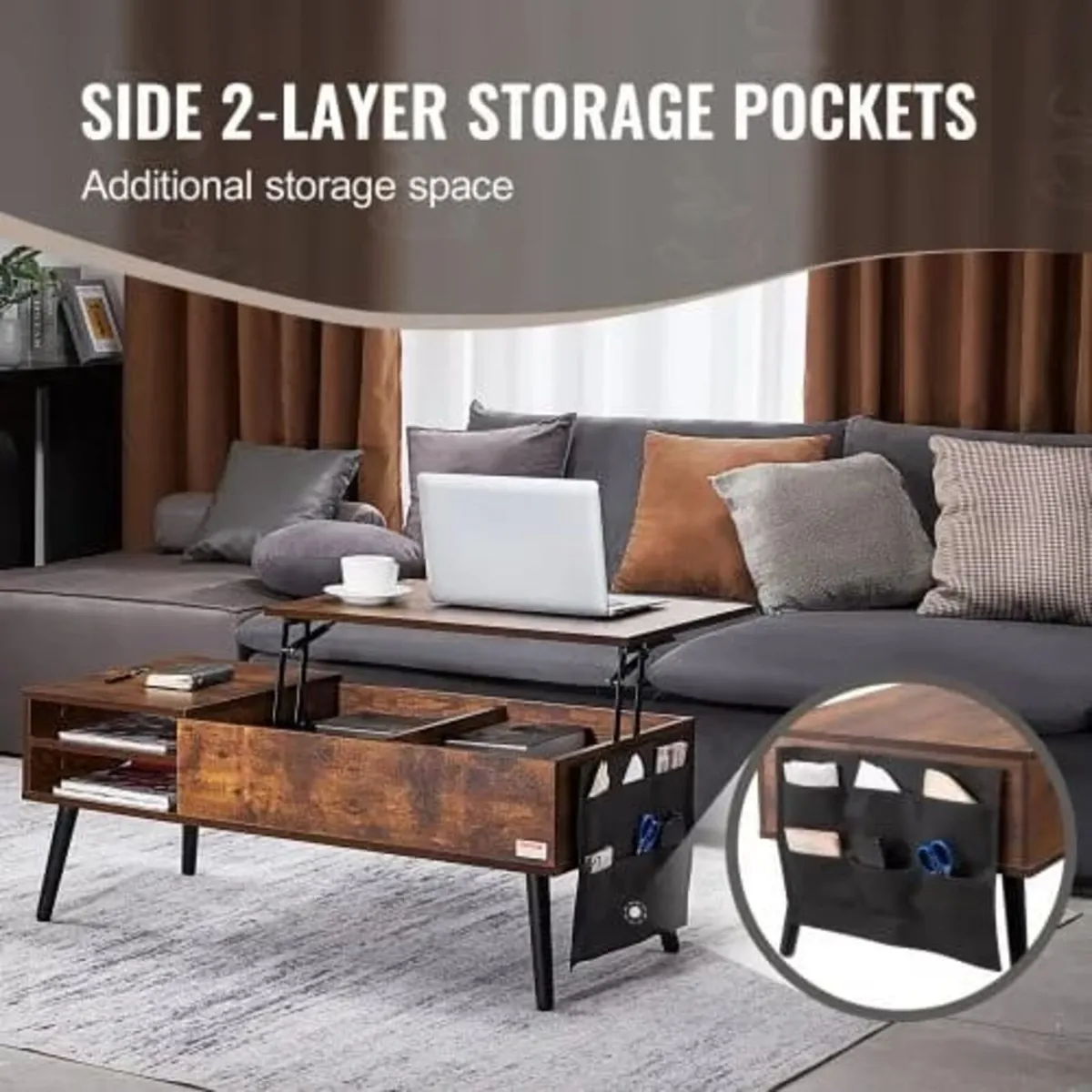 Lift Top Coffee Table, 39.4 in Rectangle Coffee Ta - Image 4