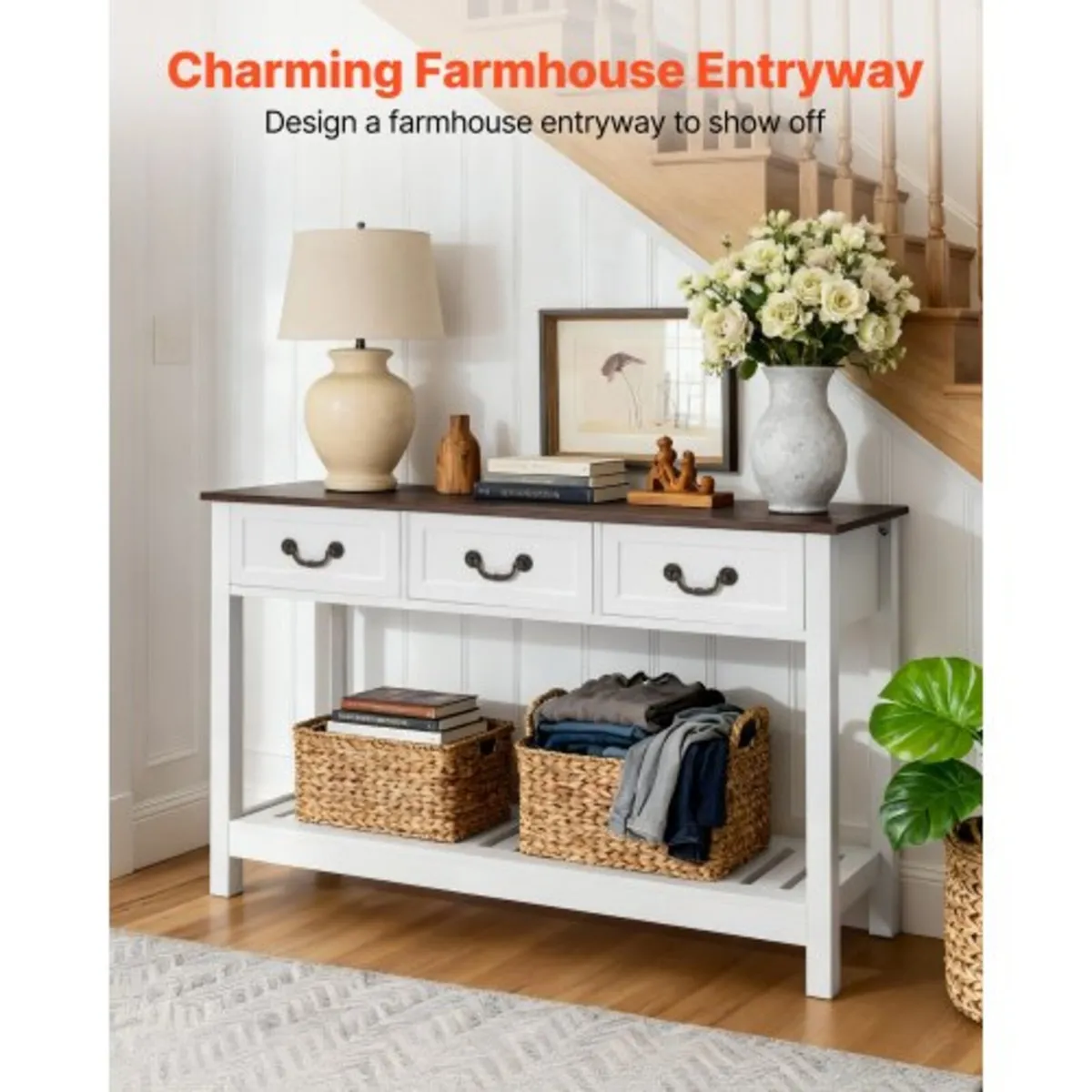 120 cm Console Table, Farmhouse Desk Behind the Co - Image 3
