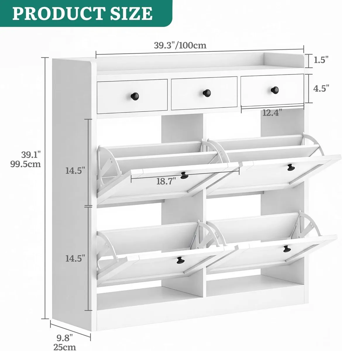 4 Drawer Shoe Cabinet Space Saving Storage with - Image 2