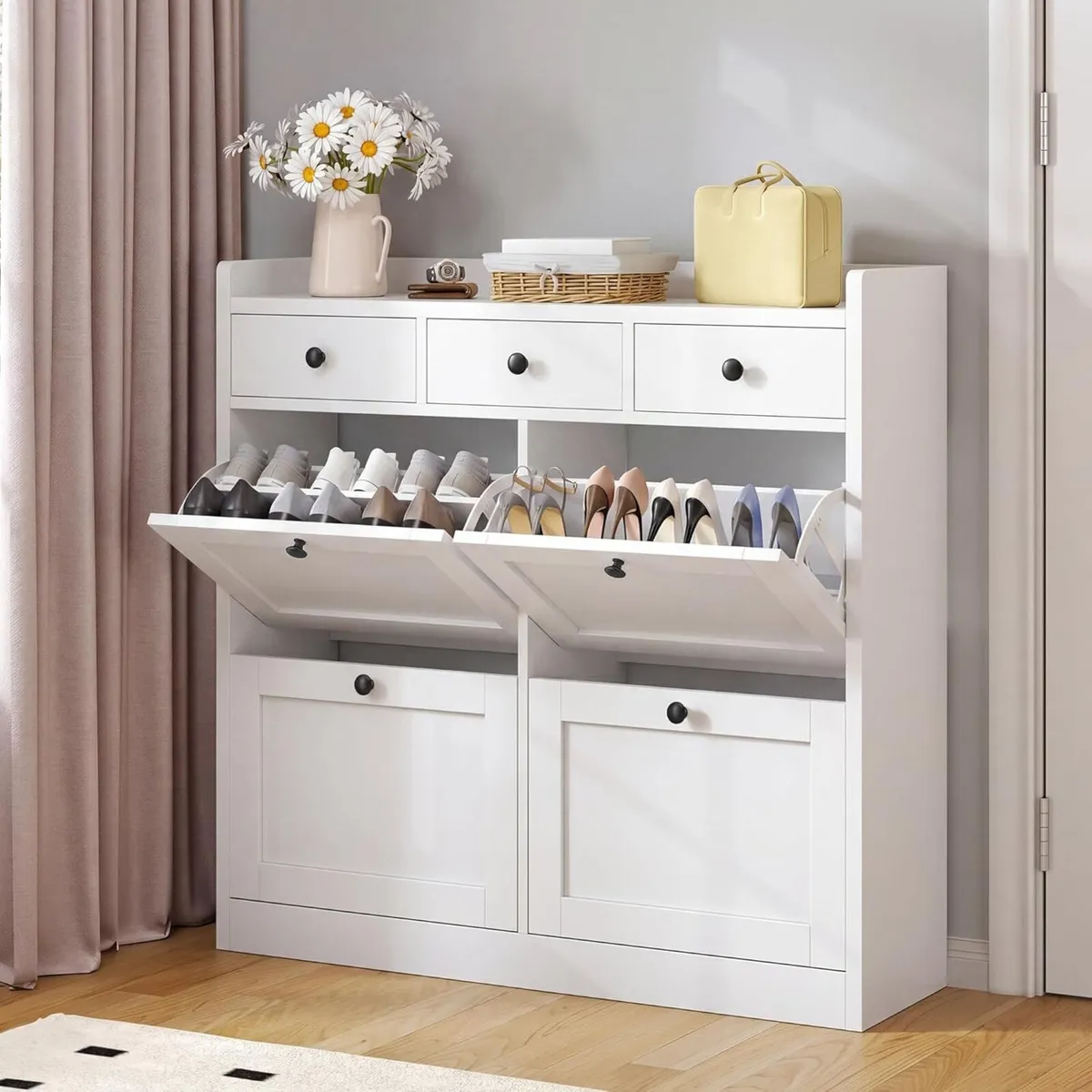 4 Drawer Shoe Cabinet Space Saving Storage with - Image 1