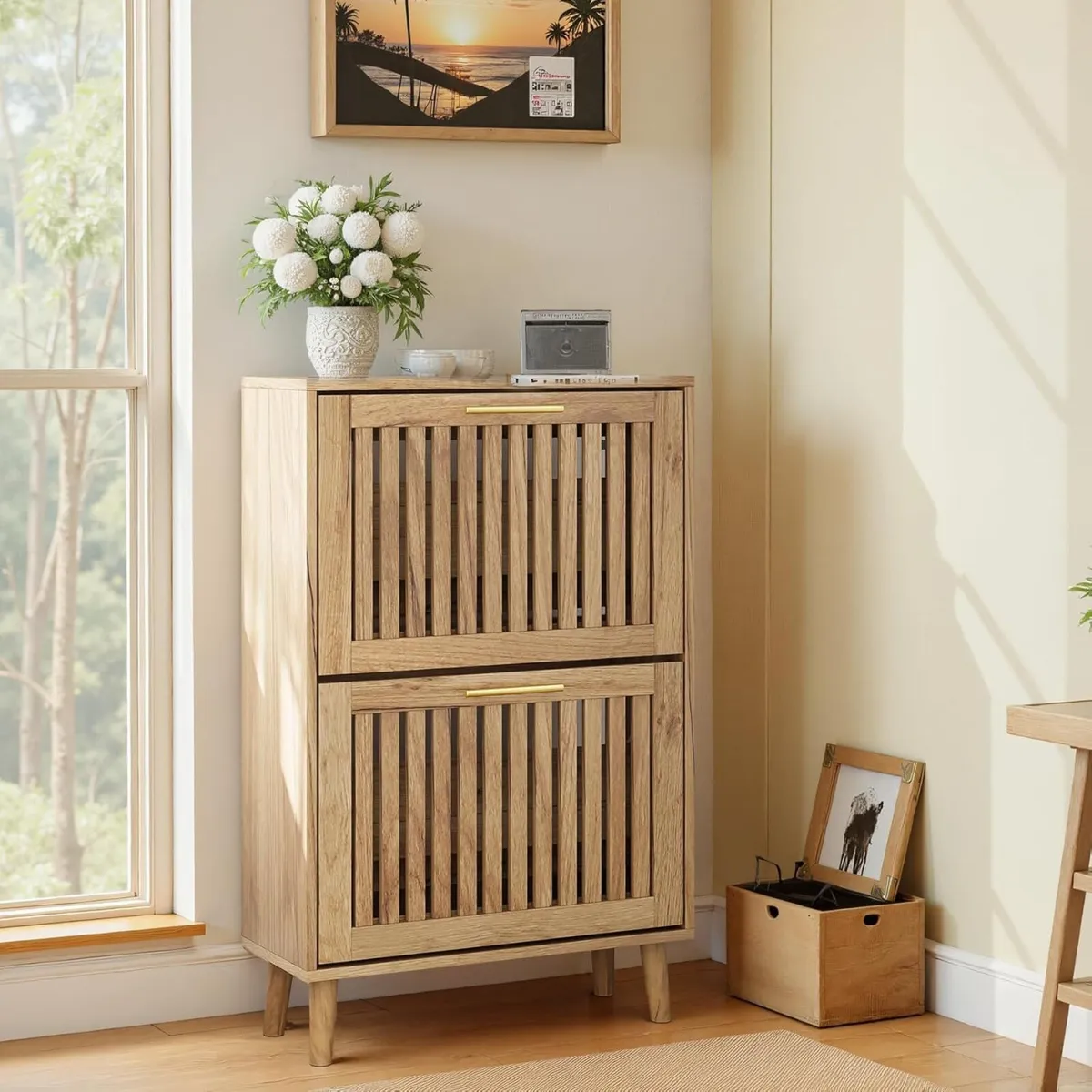 Shoe Cabinet with 2 Flip Louvered Drawers - Image 1