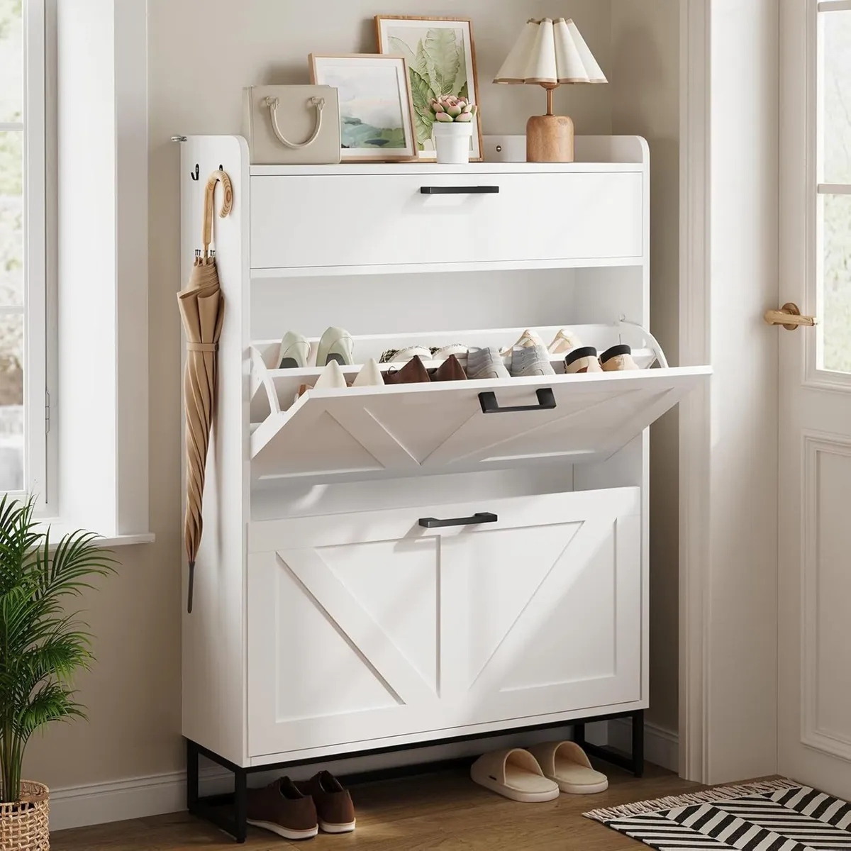 Shoe Storage Cabinet with 3 Flip Drawers Narrow - Image 1