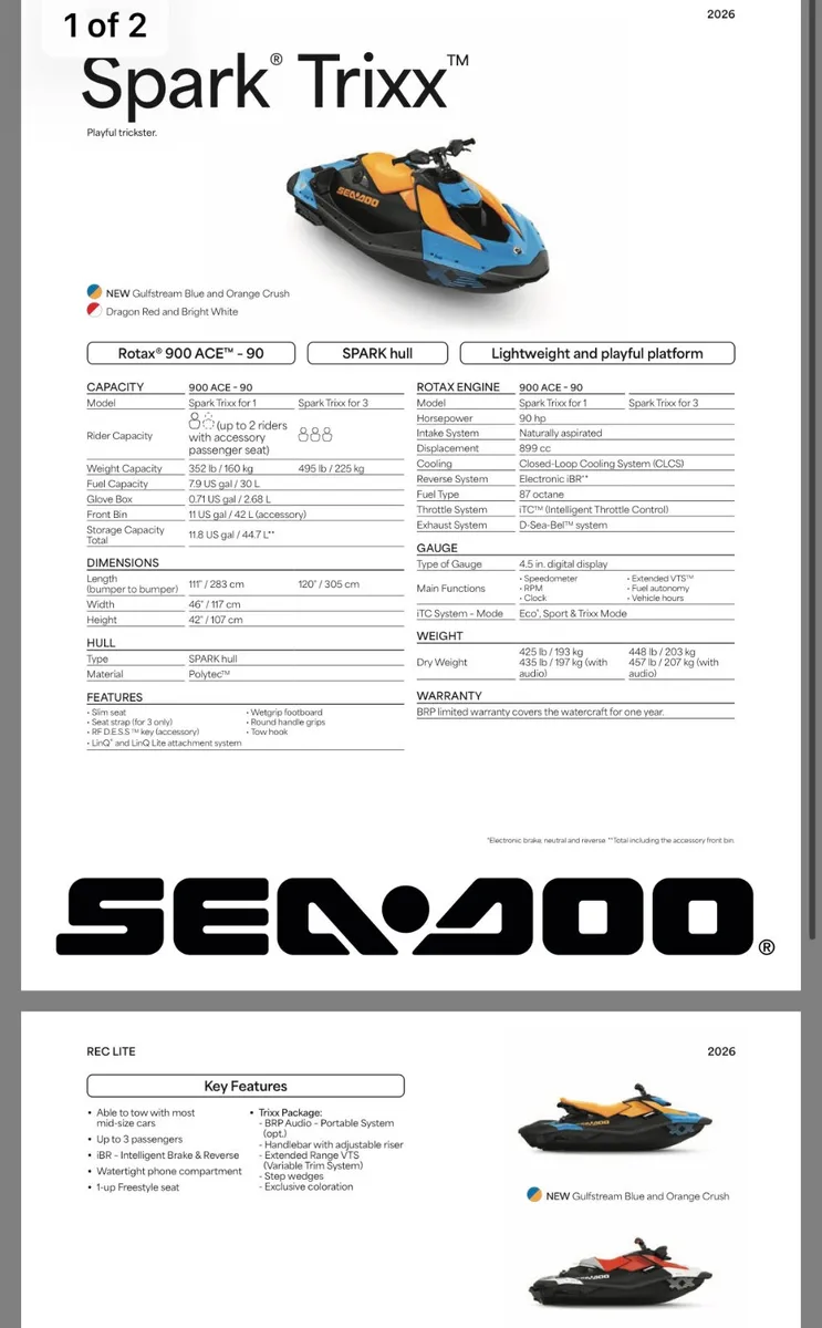 2026 Seadoo Spark Trixx 1up - Image 3