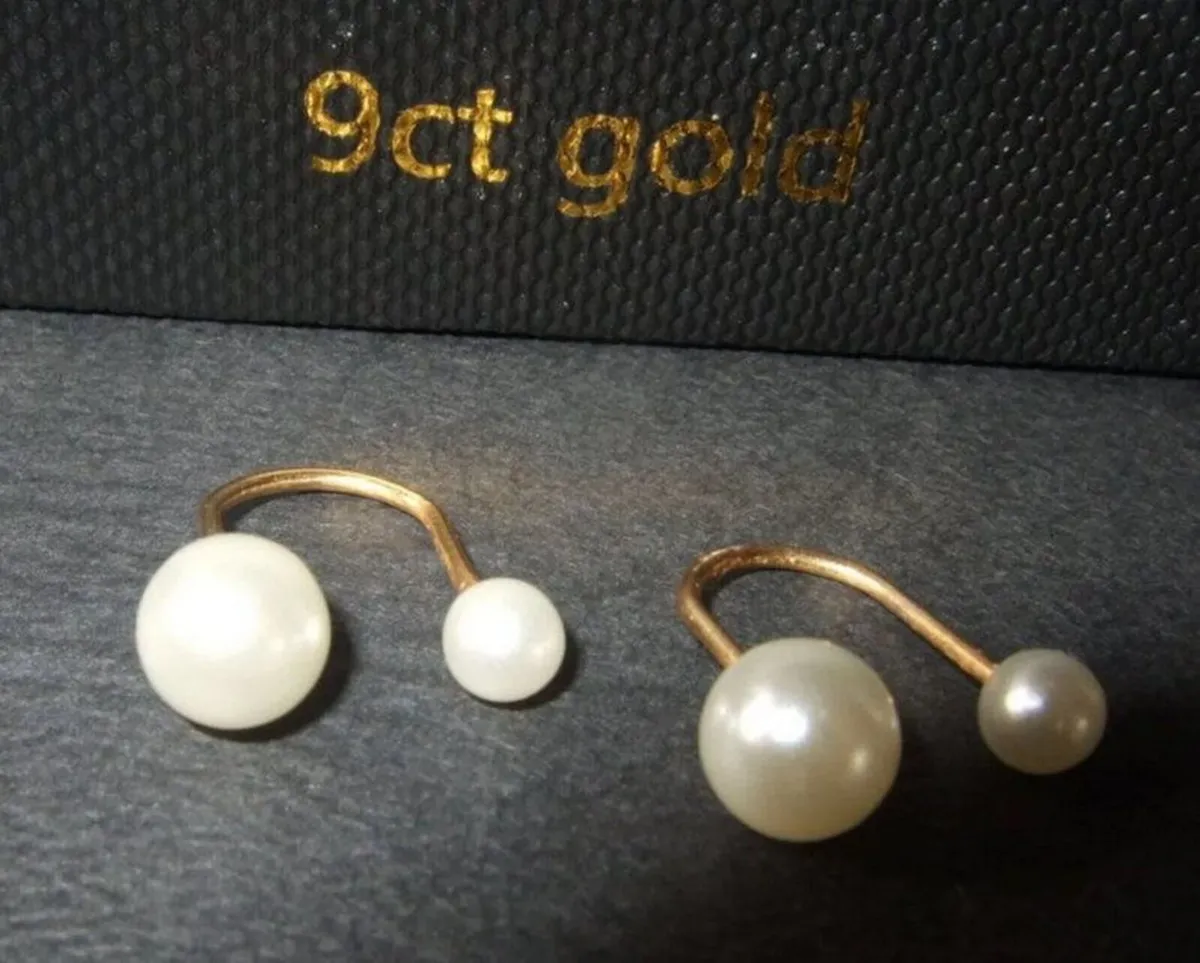 Vintage 9ct Gold & Pearl Earrings - Image 2