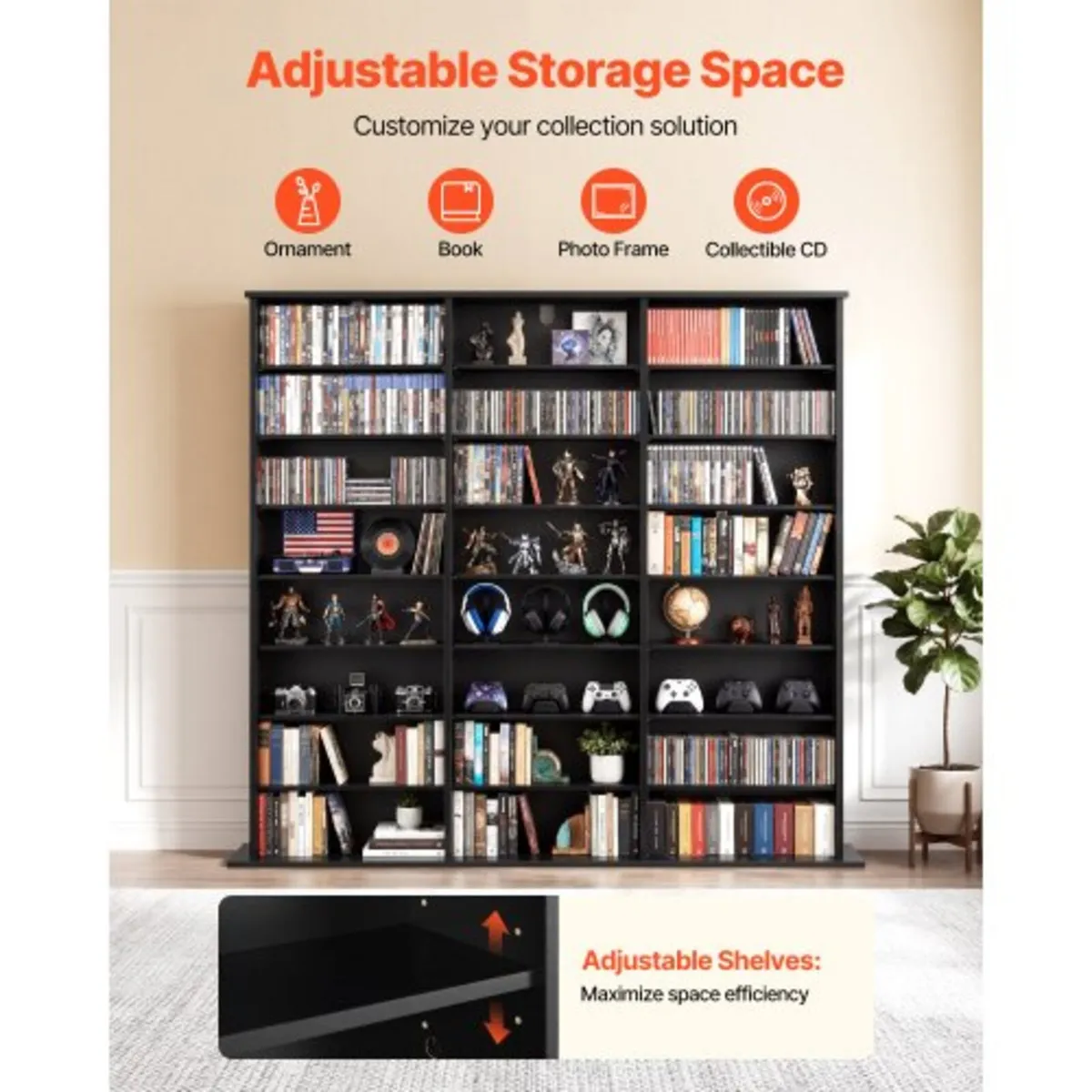 Media Storage Cabinet, 8-Tier DVD Shelf Organizer, - Image 3