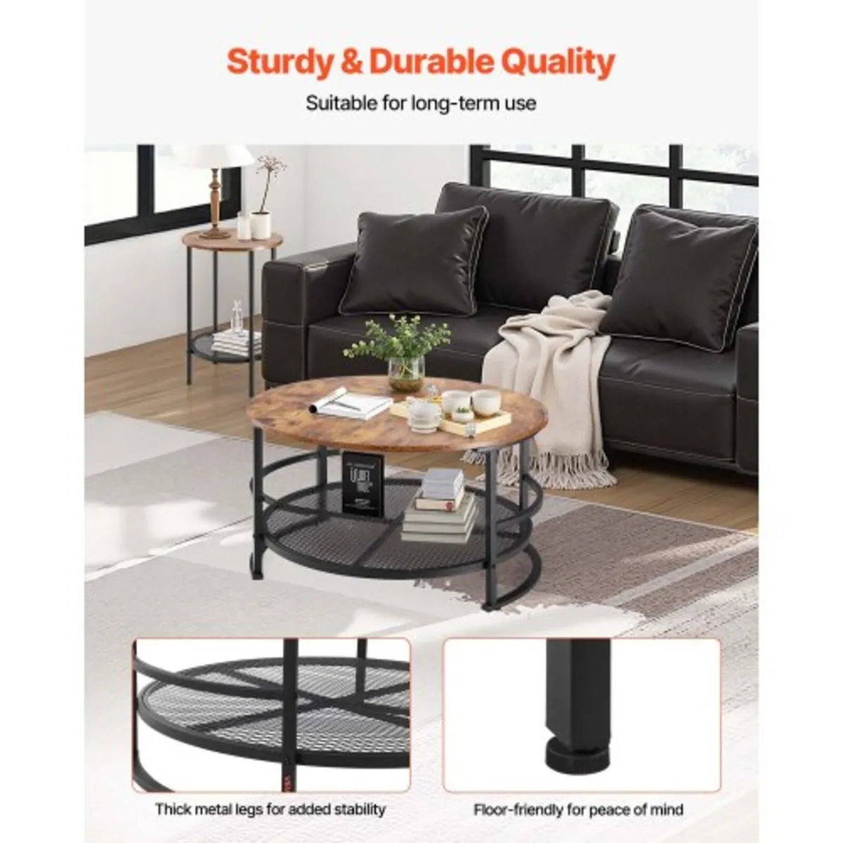 3 Pieces Round Coffee Table Sets, 80 cm Industrial - Image 2