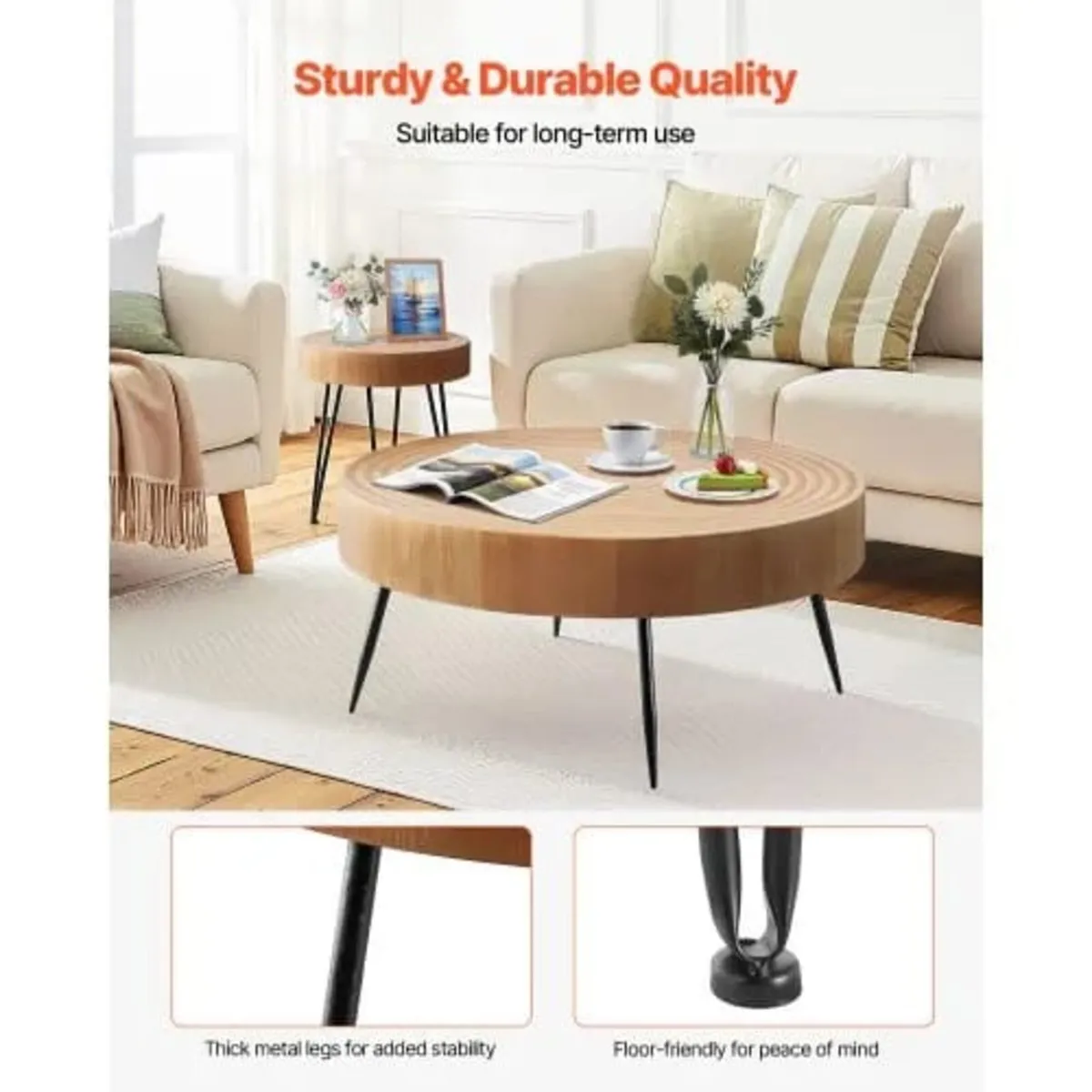2 Pieces Round Coffee Tables Sets, 79.6 cm Industr - Image 4