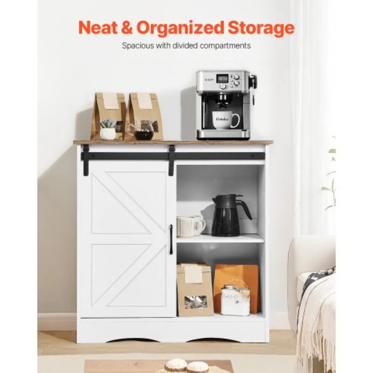 Coffee Bar Cabinet, 31.5 x 13.8 x 31.5 in Farmhous - Image 4