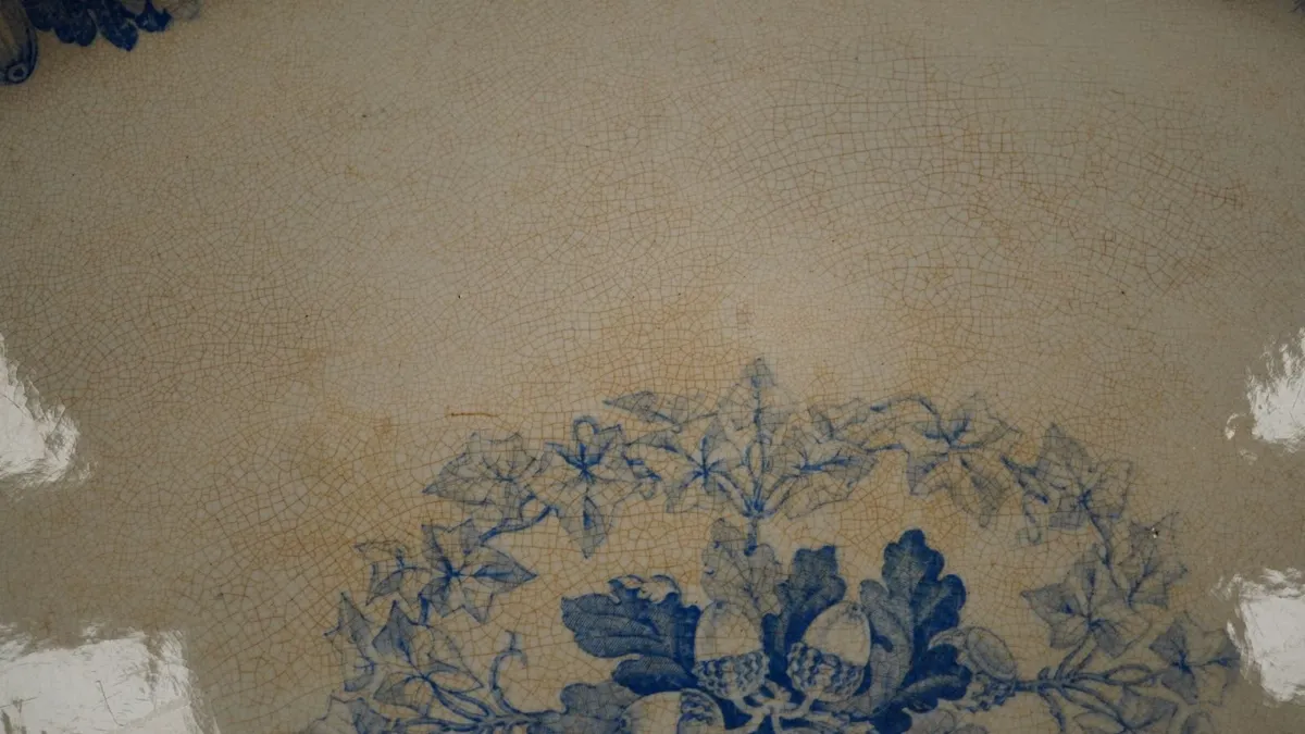 Pair of Antique Blue & White Acorn Platters - Image 4
