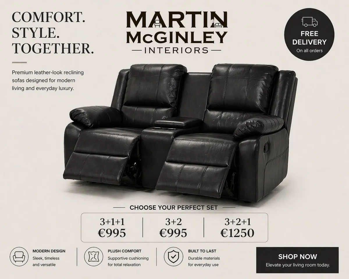 3+2+1 Full Leather Recliners Free Delivery - Image 1
