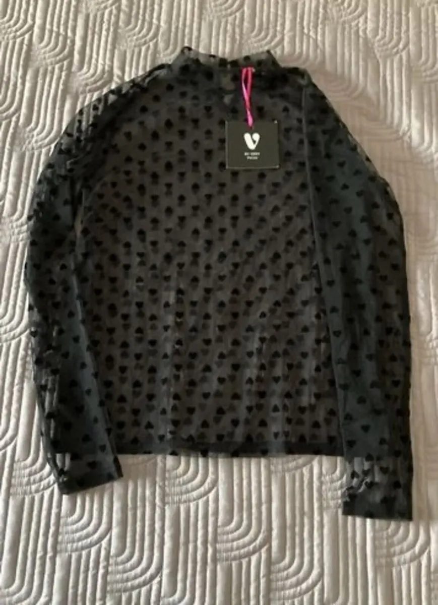 BY VERY Petite Black Chiffon Top Size 10 UK - Image 1