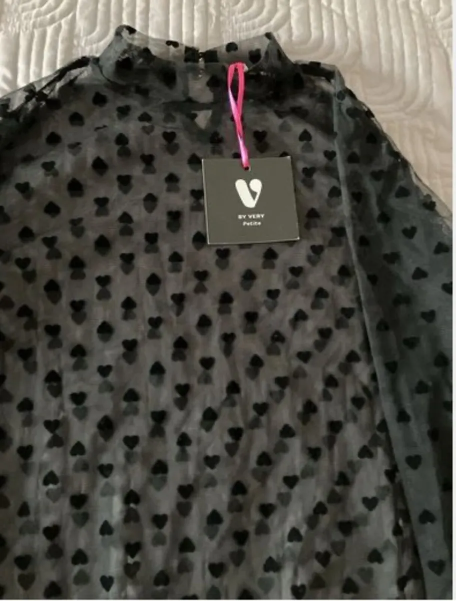 BY VERY Petite Black Chiffon Top Size 10 UK - Image 2