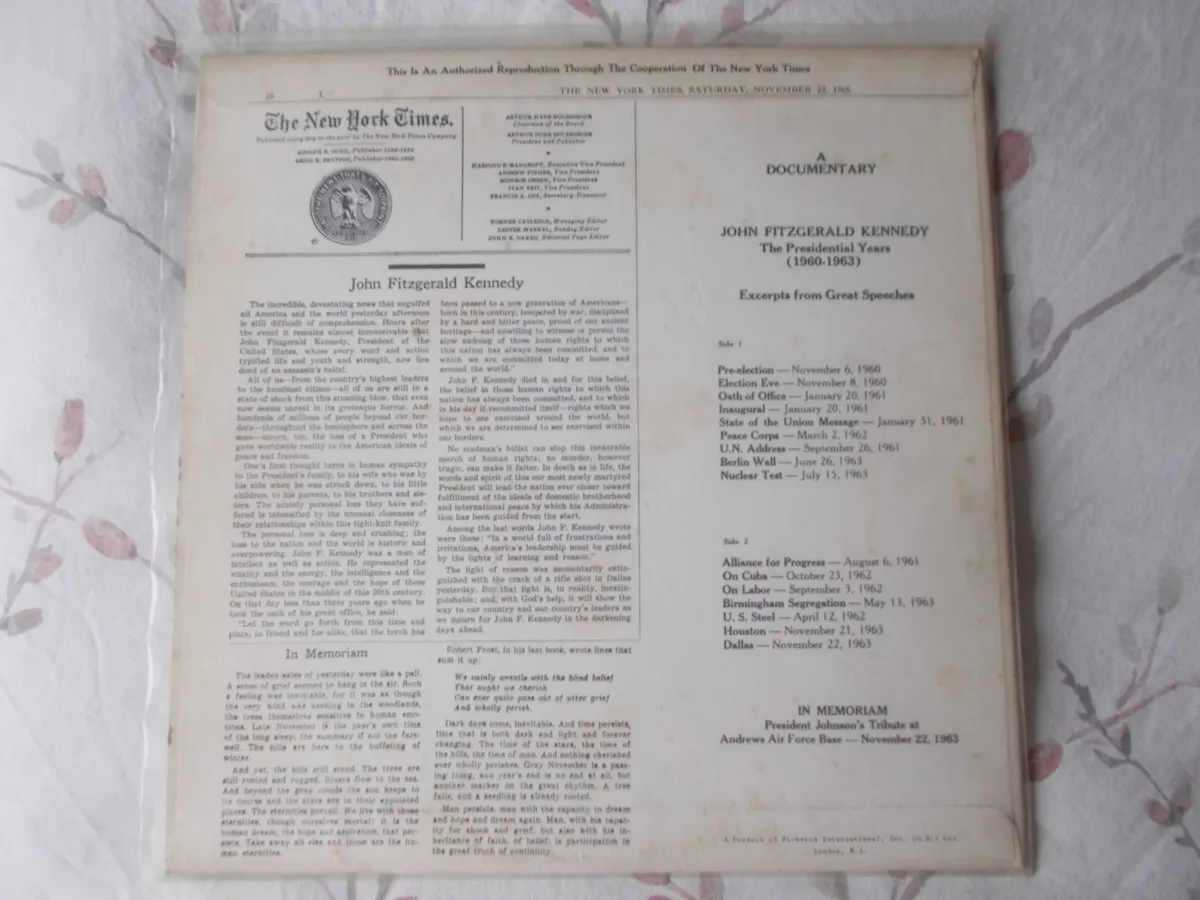 John Fitzgerald Kennedy Vinyl LP Record - Image 2