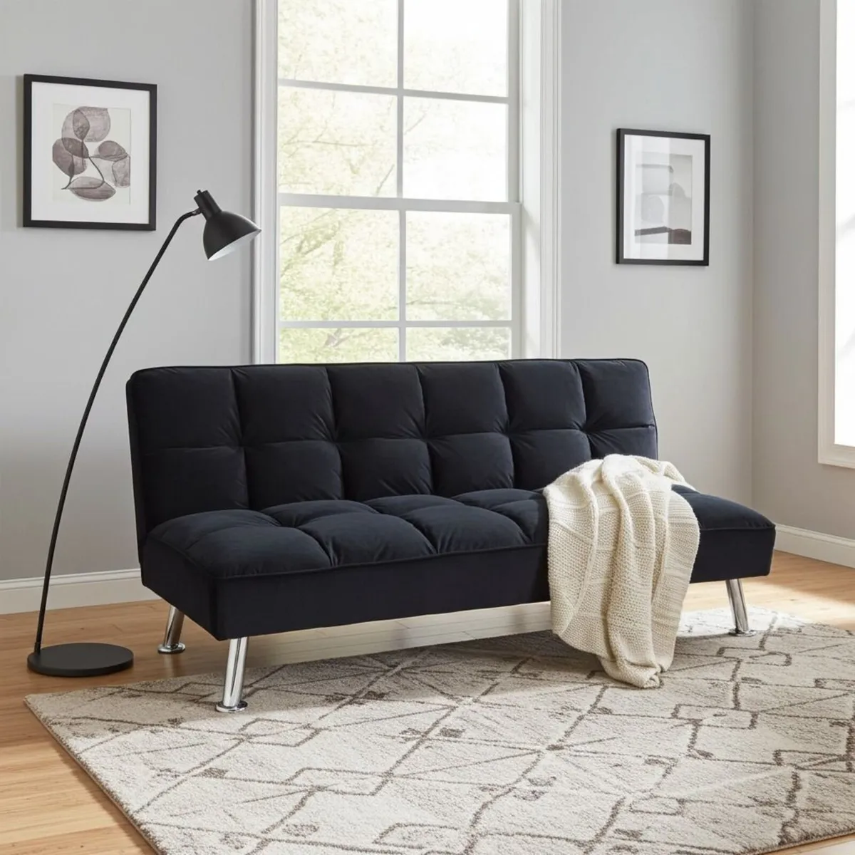 Black Velvet 3Seater Sofa Bed - Free Delivery - Image 1
