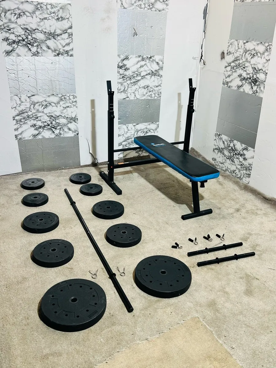 FOLDING WEIGHT BENCH 50KG WEIGHTS BARBELL DUMBLS - Image 2