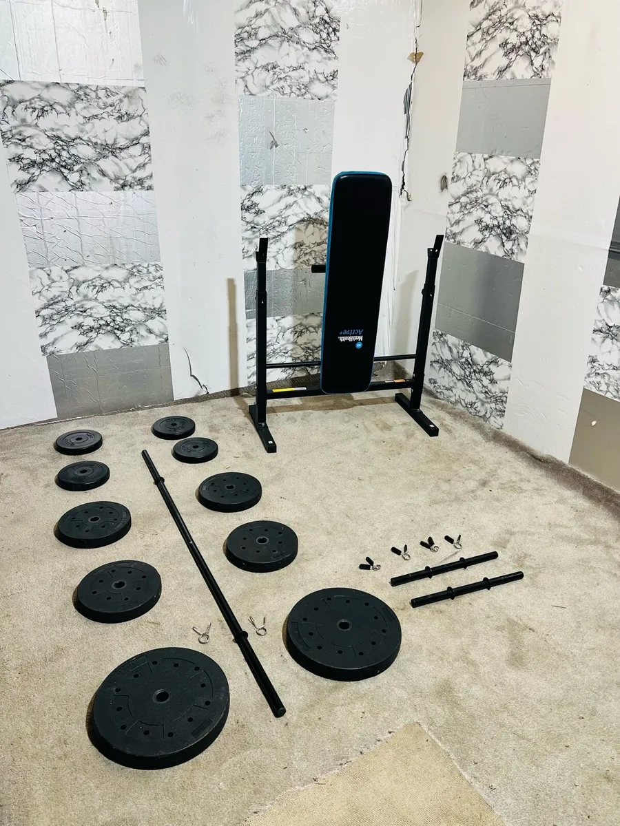 FOLDING WEIGHT BENCH 50KG WEIGHTS BARBELL DUMBLS - Image 4