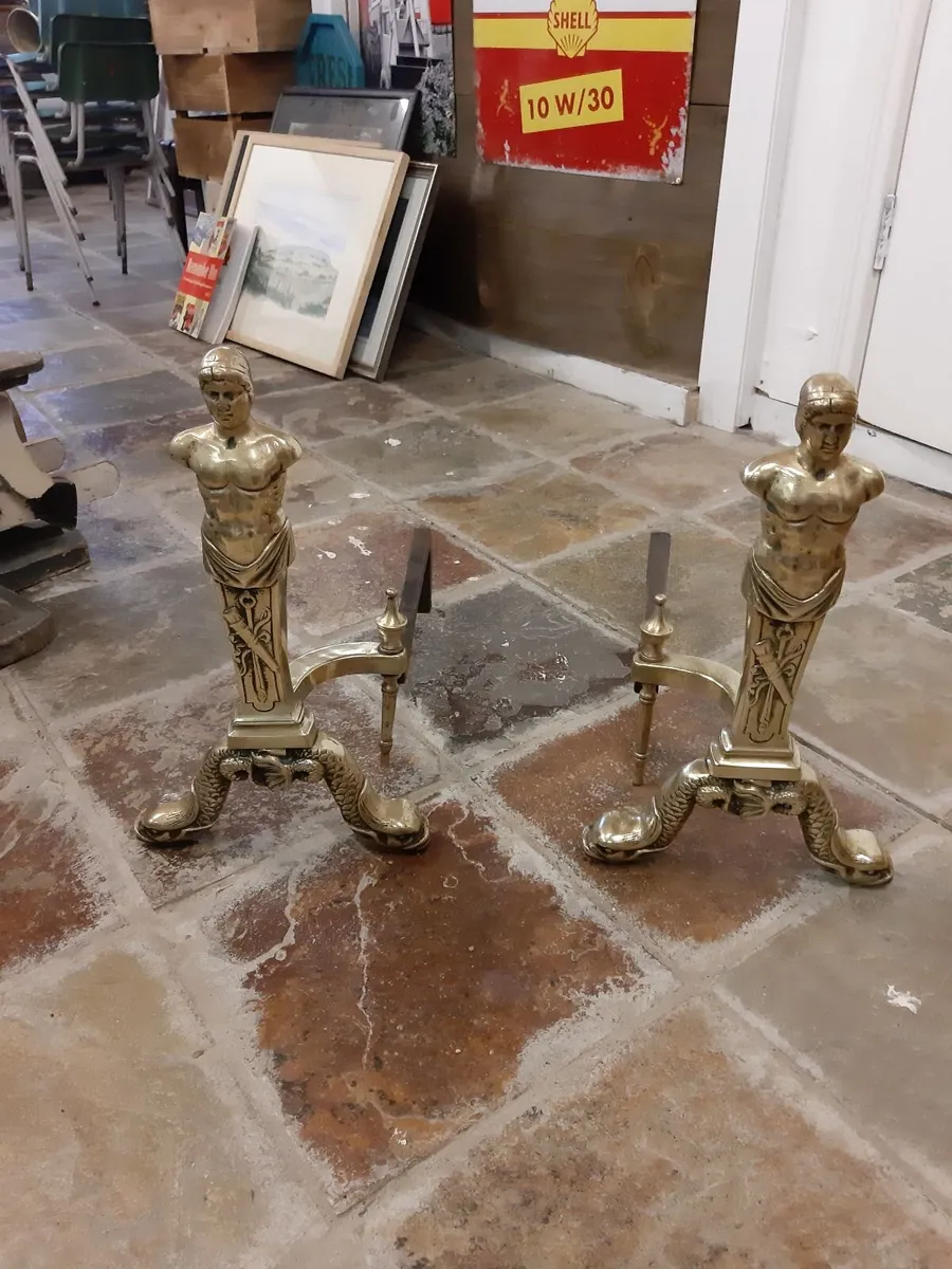Pair large brass Georgian fire doggs - Image 1