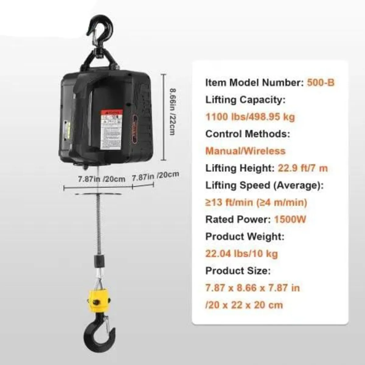 2-in-1 Portable Electric Hoist Power Winch 499 kg - Image 2