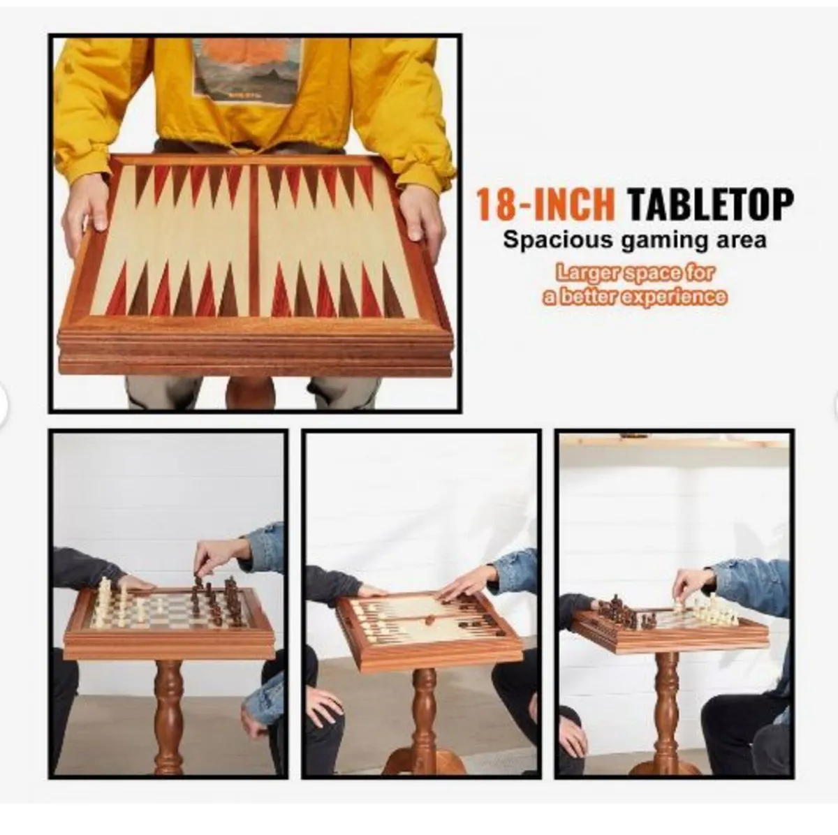 3-IN-1 Chess Checkers Backgammon Table Set - Image 2
