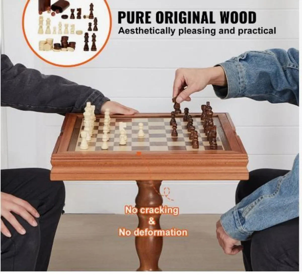 3-IN-1 Chess Checkers Backgammon Table Set - Image 3