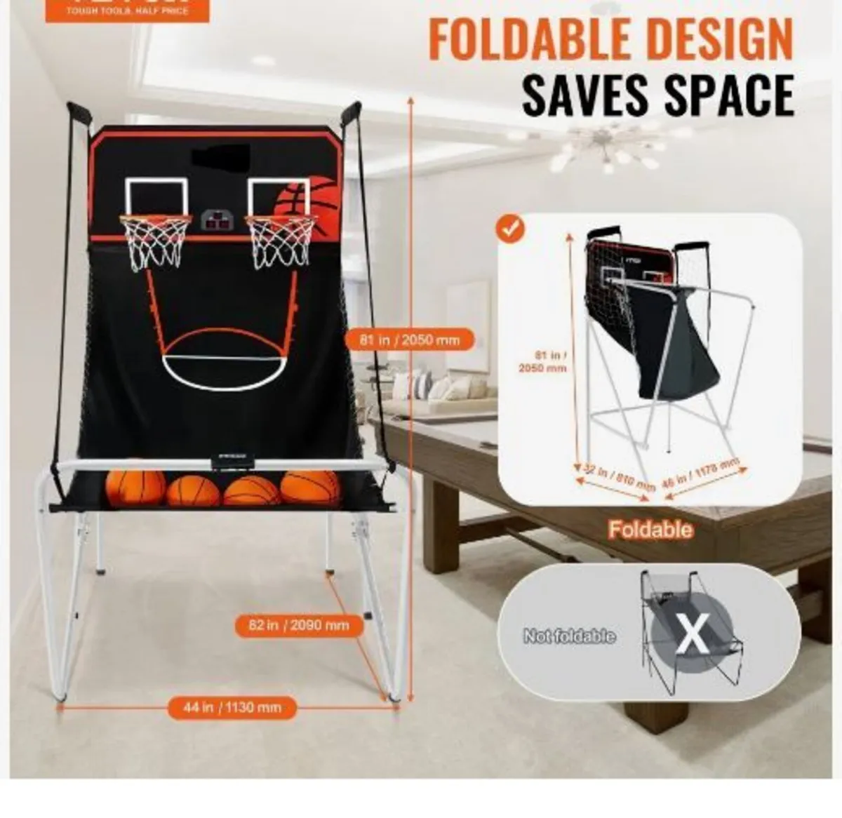 Foldable Basketball Arcade Game, 2 Player - Image 2