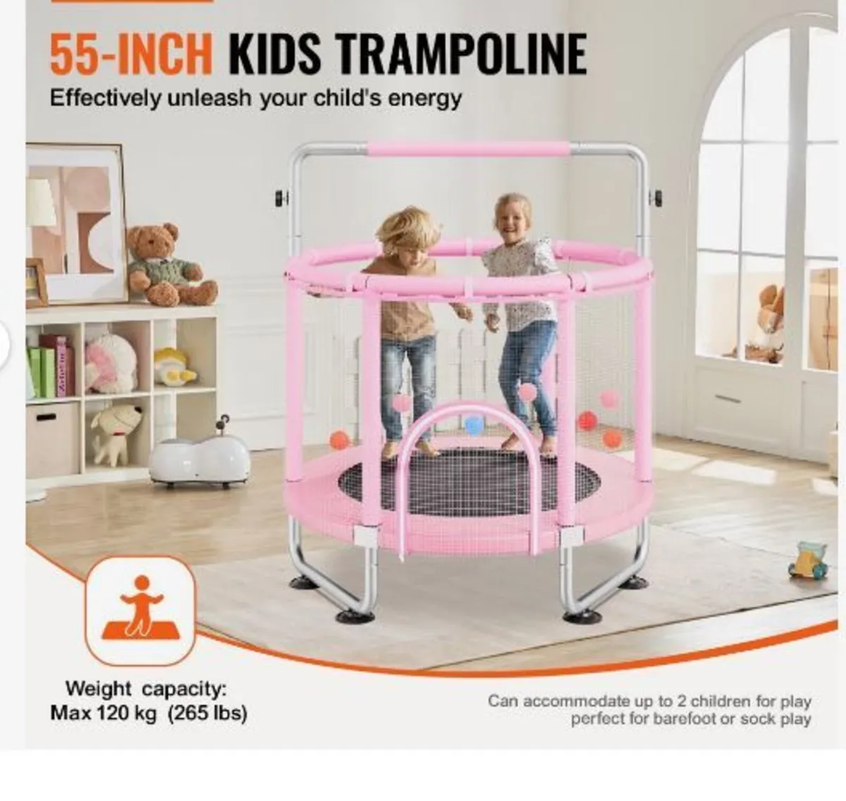 55" Kids Trampoline, 4.6FT Indoor Outdoor - Image 2