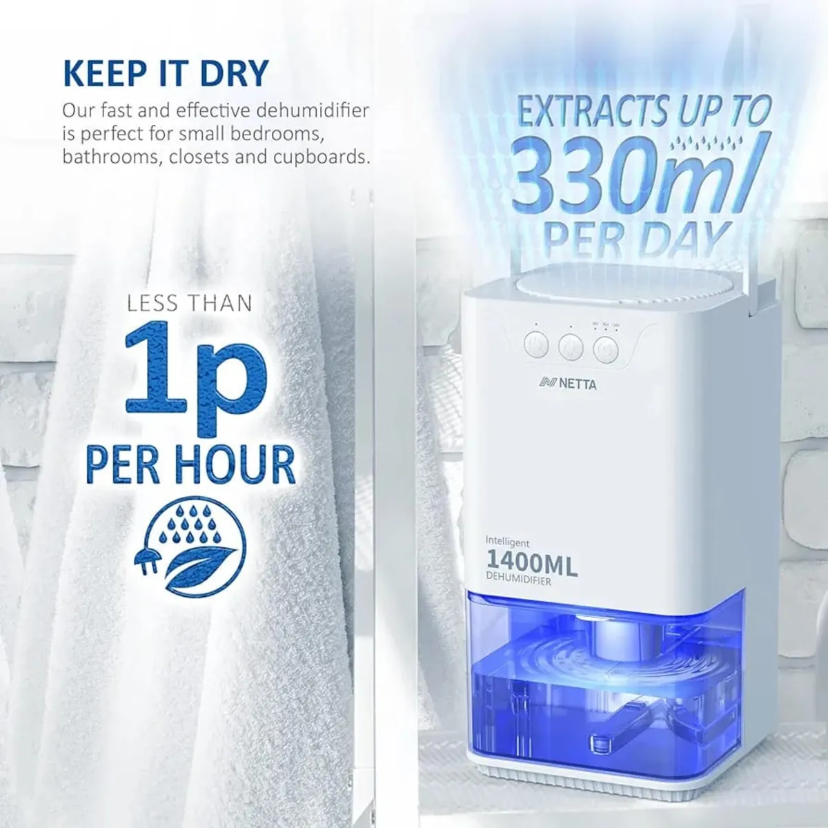 Mini Dehumidifier for Home Damp - 1400ml Portable - Image 2