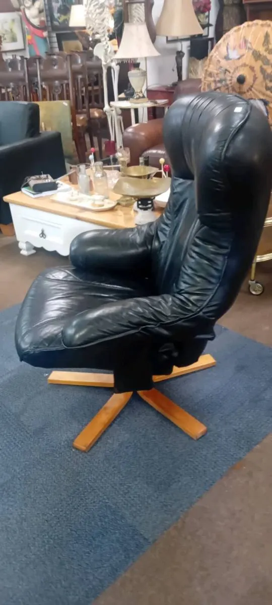 Vintage Real Leather Swivel Recline Armchair