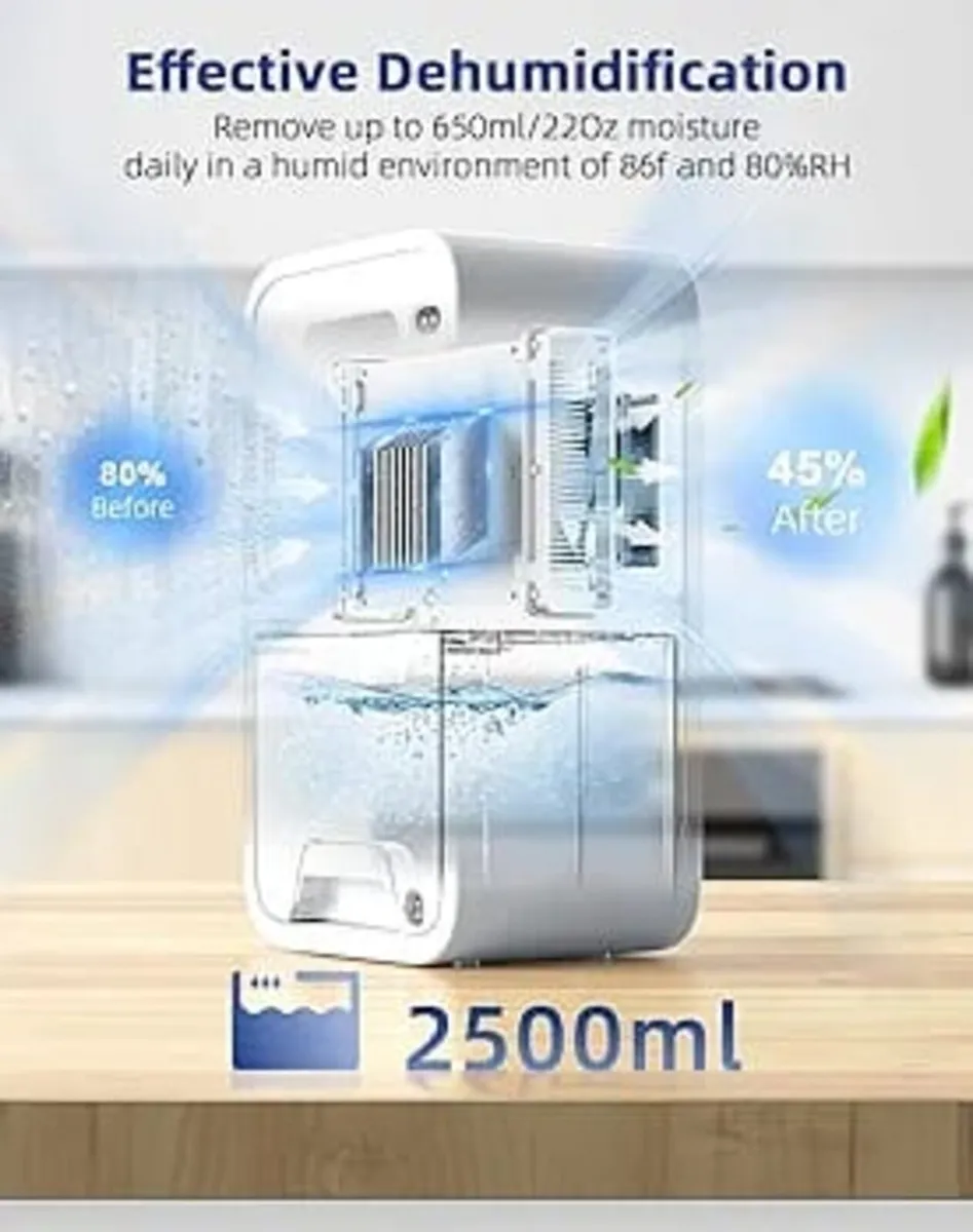 Dehumidifier, 2500ML Dehumidifiers for Home, Quiet - Image 2