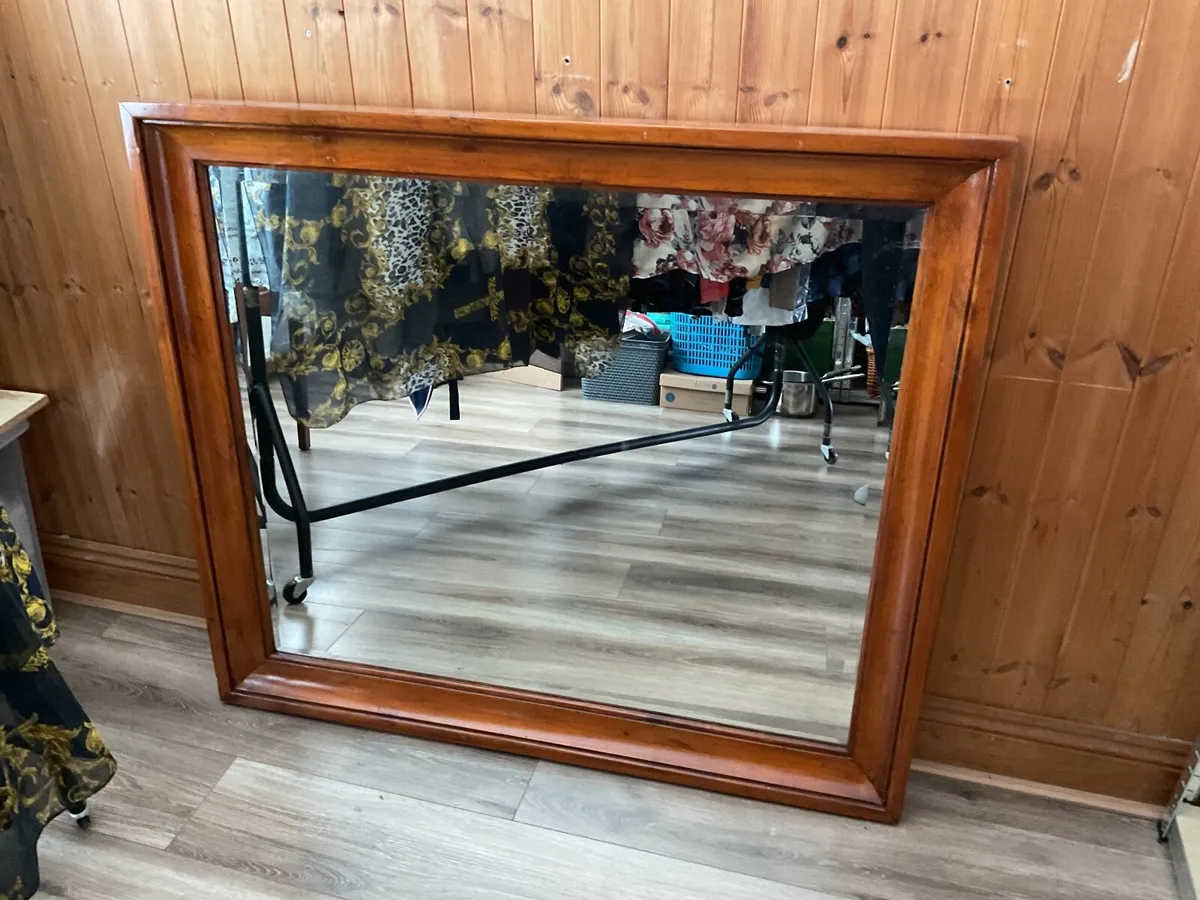 Large oak framed bevelled mirror - Image 1