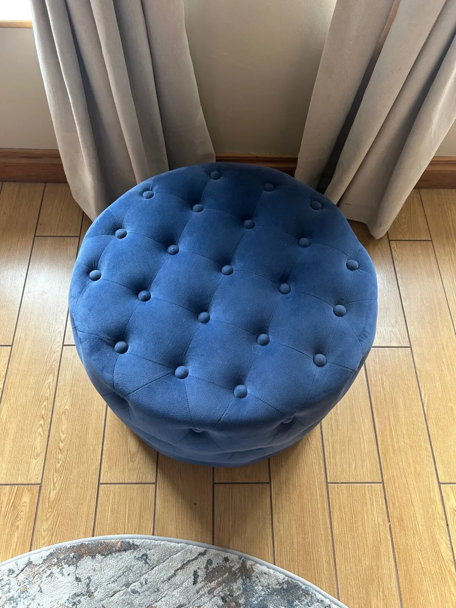 Blue buttoned pouffe / footstool - Image 1