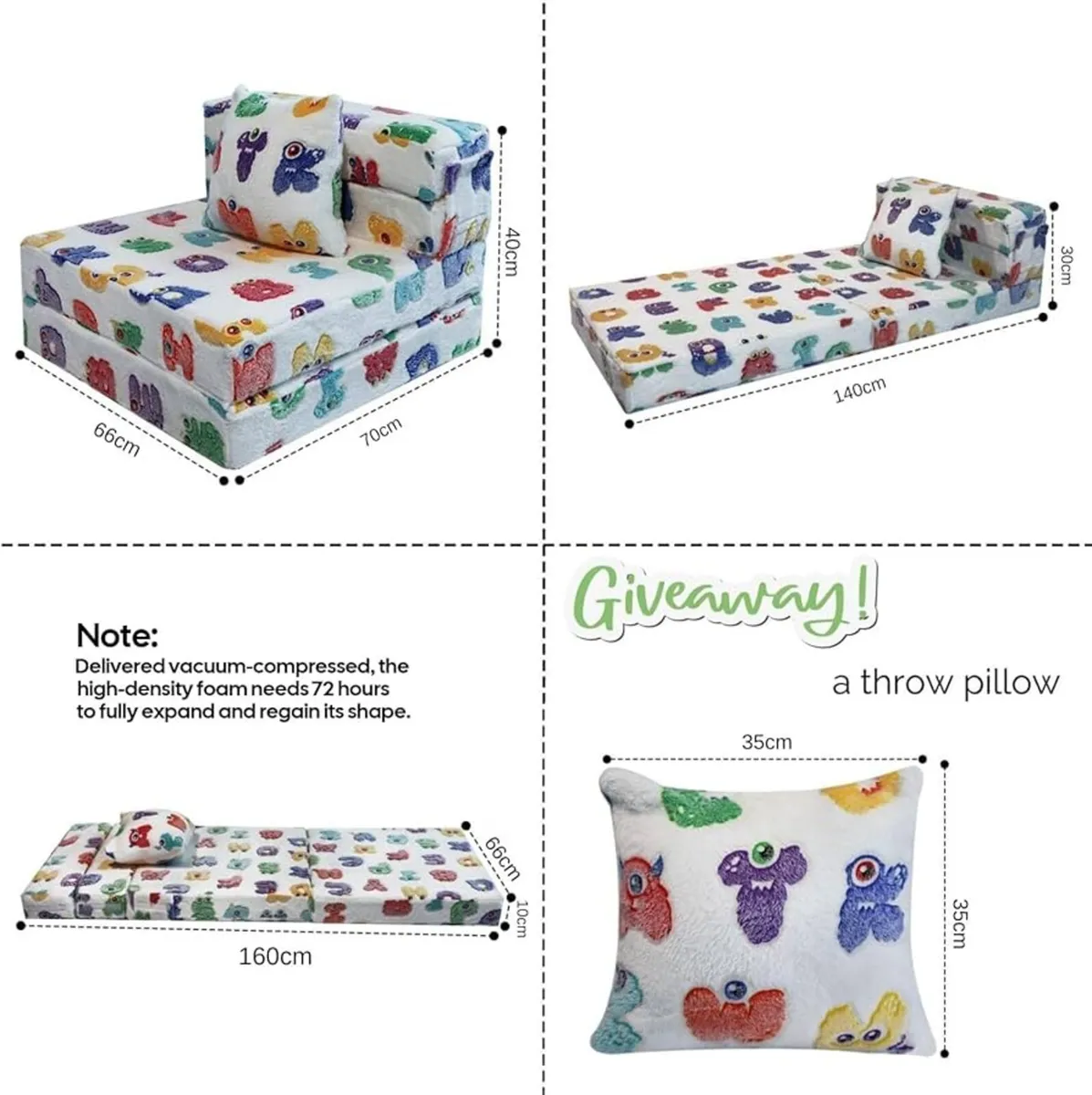 Kids Sofa Bed, Toddler Floor Mattress Glow in The - Image 3