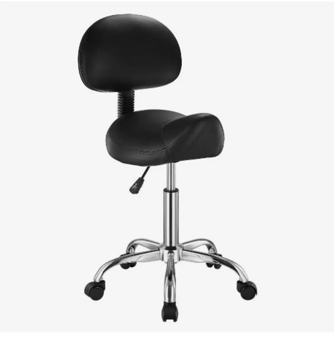 Saddle Stool with Back Support and Wheels - Image 1