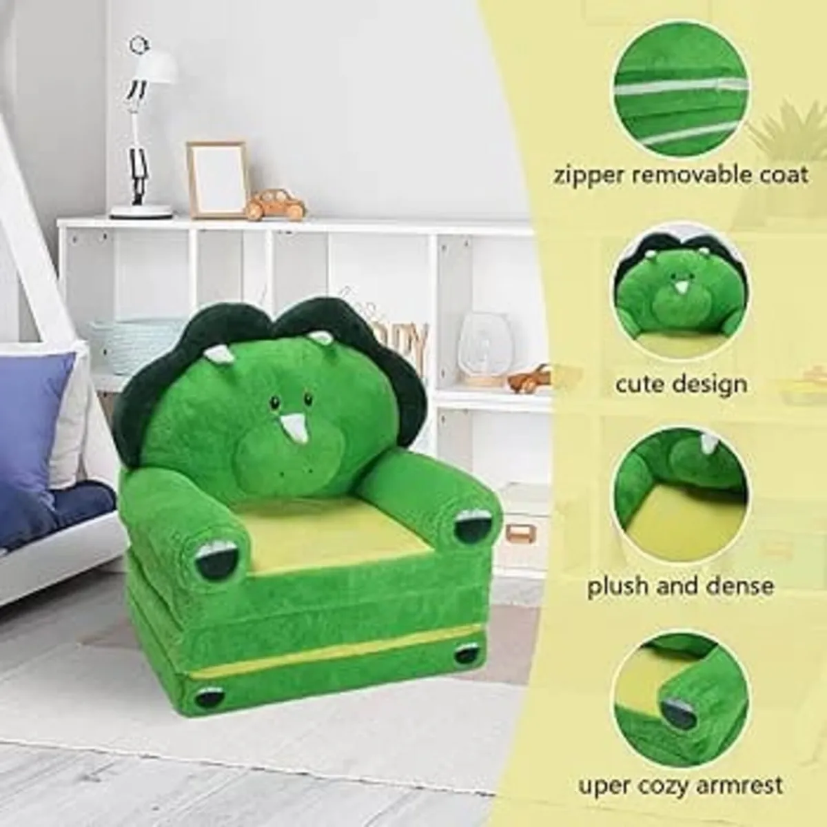 Dinosaur Foldable Kids Sofa,Toddler 2 in 1 Flip Op - Image 3