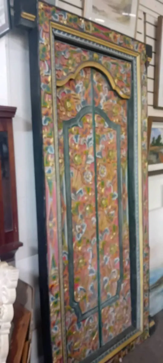 Decorative Indian Carved And Painted Door - Image 1