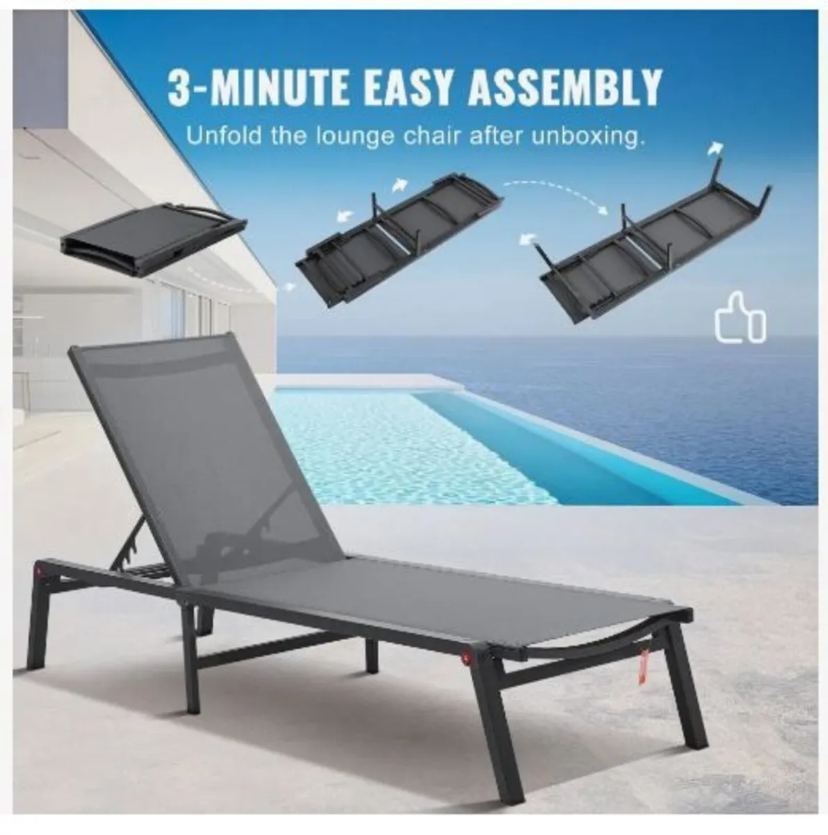 Chaise Lounge Chair Outdoor, Aluminum Patio - Image 2