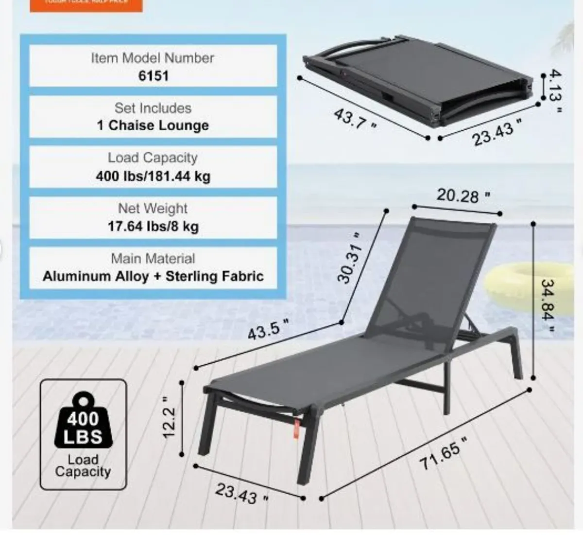 Chaise Lounge Chair Outdoor, Aluminum Patio - Image 4