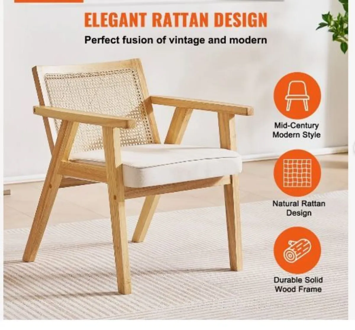 Rattan Chair, Mid Century Modern Dining Chair - Image 3