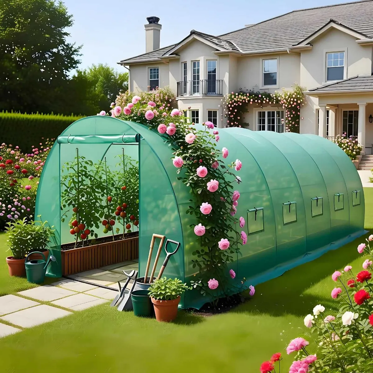 BIRCHTREE Polytunnel Galvanised Frame Greenhouse - Image 1