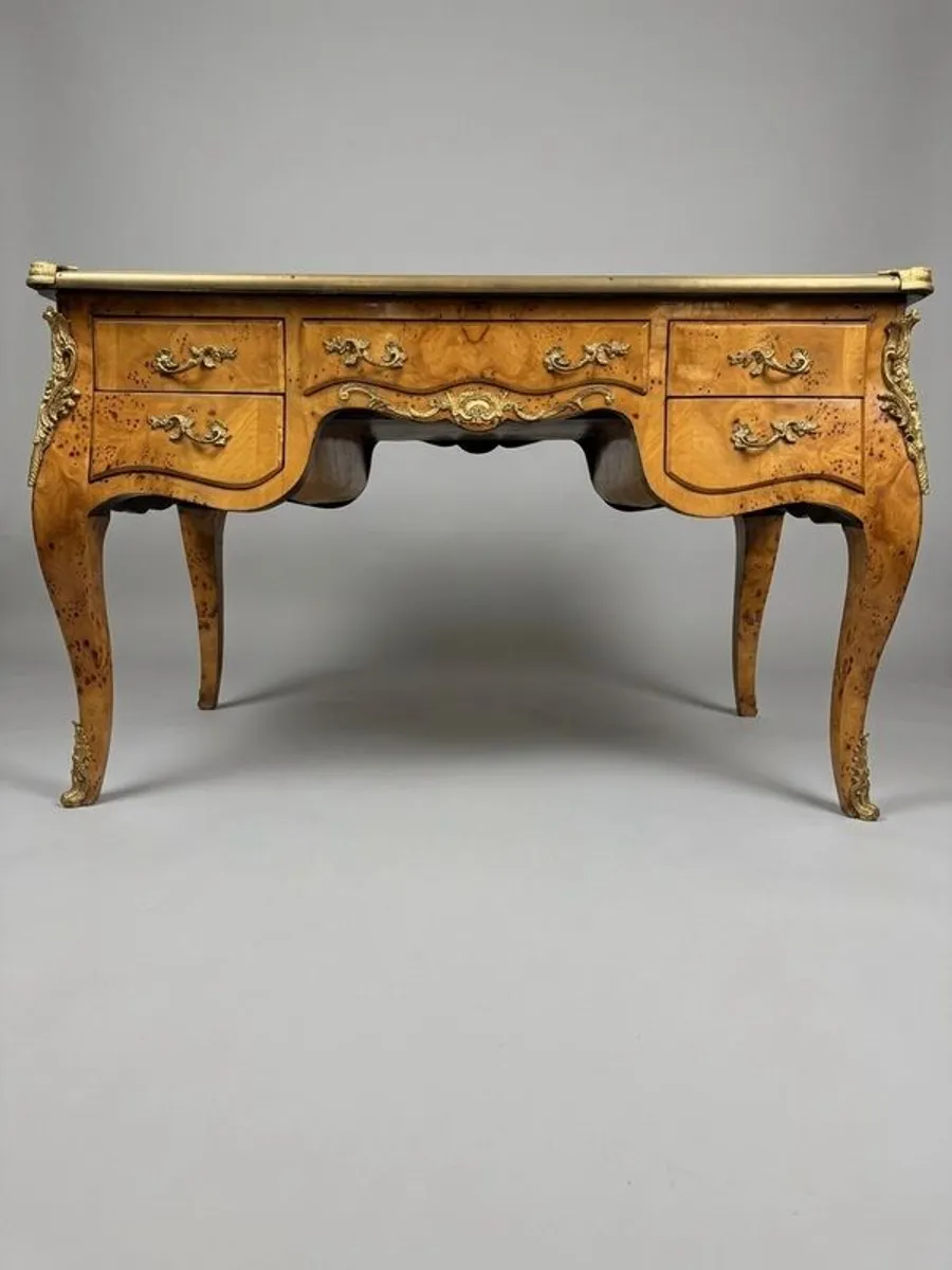 Louis XV Style Burl Walnut Writing Desk with Leather Top - Image 1