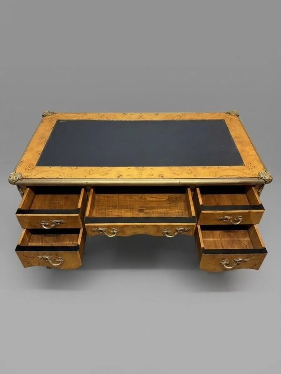 Louis XV Style Burl Walnut Writing Desk with Leather Top - Image 2