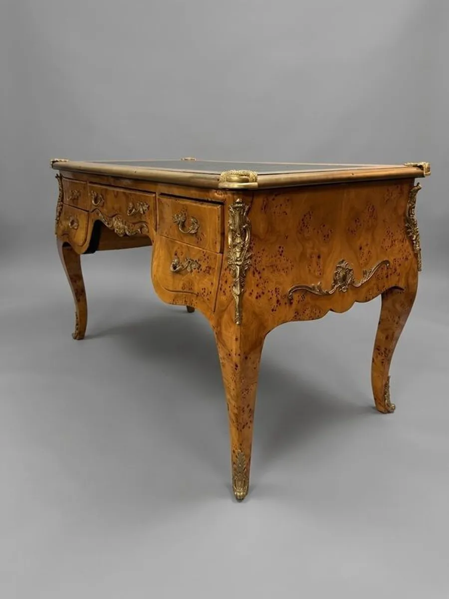 Louis XV Style Burl Walnut Writing Desk with Leather Top - Image 3