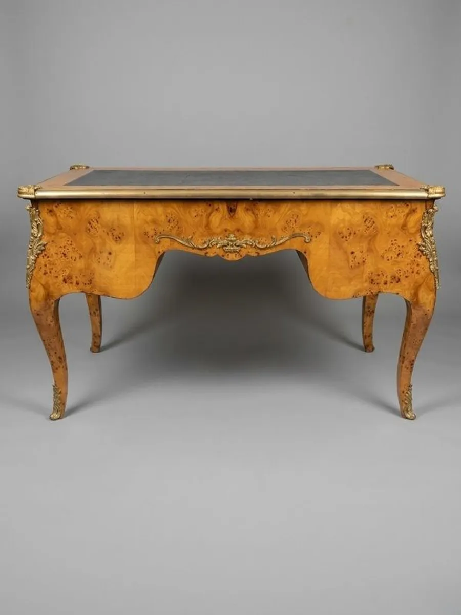 Louis XV Style Burl Walnut Writing Desk with Leather Top - Image 4